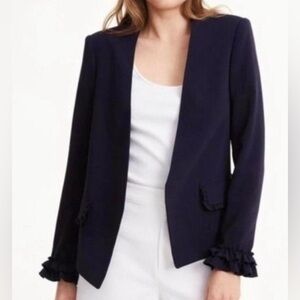 CLUB MONACO Navy Blue Crepe Ruffle sleeve Blazer